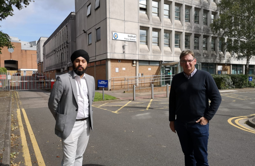 Julian Knight MP and Jay Singh Sohal outside Solihull Police Station 
