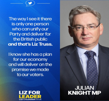 Julian Knight MP backs Liz Truss in the Conservative Party leadership election
